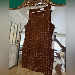 Brown Mini Dress with Gold Studs